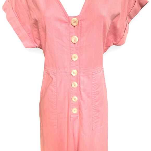 Madewell Button-Front Day Wide Leg Relaxed Jumpsuit Romantic Coral Womens Sz 00 - Picture 6 of 8